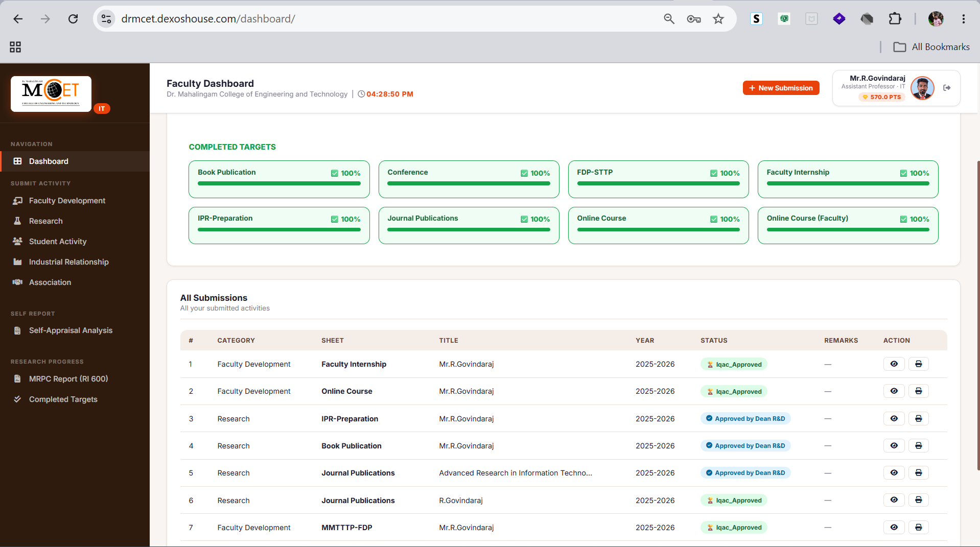 Faculty dashboard